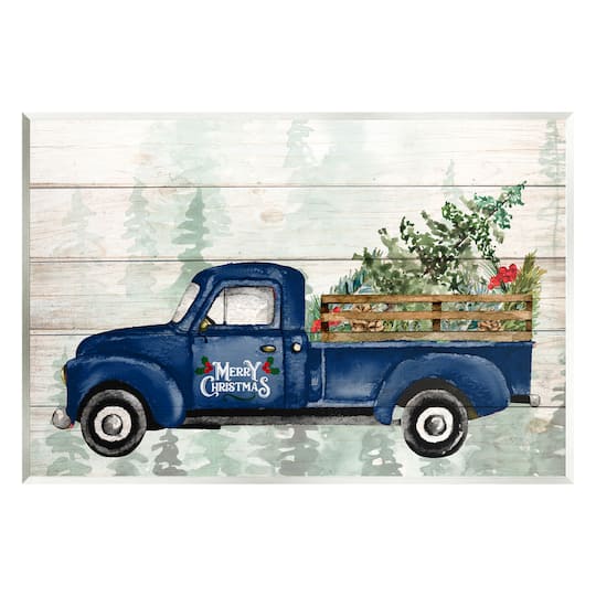 Stupell Industries Merry Christmas Blue Holiday Truck Wall Plaque Art